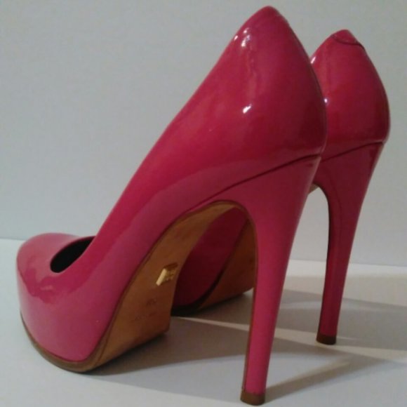 POUR LA VICTOIRE 6.5 PINK GLOSSY PATENT IRINA LEATHER PLATFORM HEELS - Picture 6 of 15